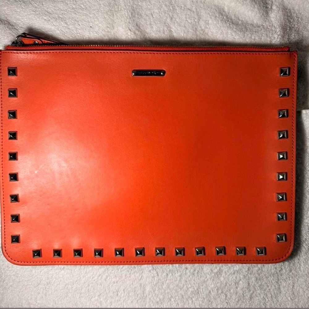 Sleek Orange Zip Pouch with Silver Tone Hardware